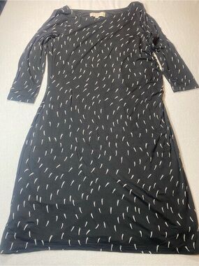 LOFT Maternity Black Shift Dress with White Dash Print